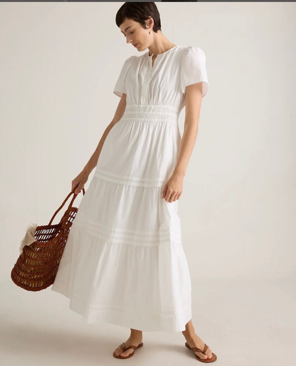 Quince Organic Cotton Poplin Tiered Maxi Dress White Large Euro Summer Boho